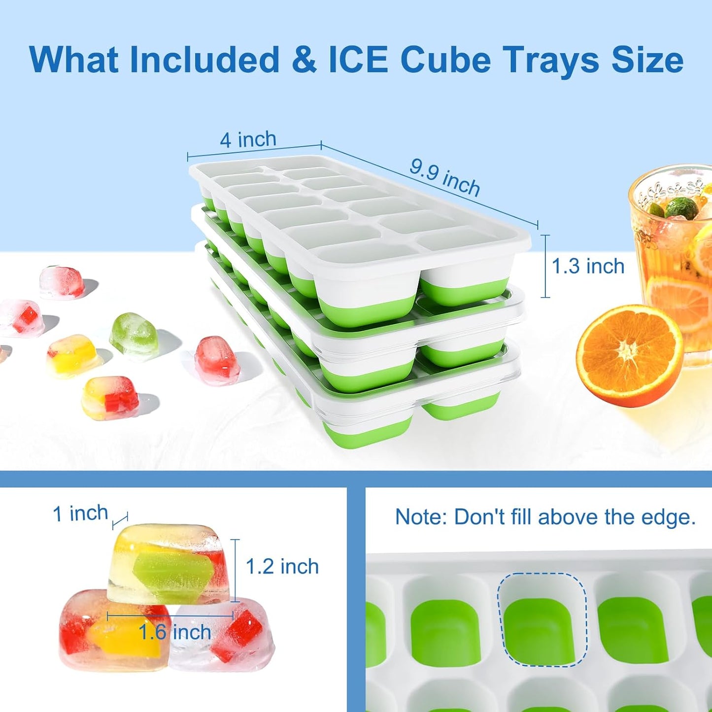 Ice Cube Tray with Lid, 3 Pack Silicone Easy-Release Ice Trays for Freezer, Stackable Ice Cube Molds for Drinks, Cocktails, Whiskey, Coffee - BPA-Free and Odor-Free,Ice Cube Trays for Freezer