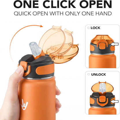 Enerbone 24 oz Insulated Water Bottle, Stainless Steel Bottle with Carrying Strap, Double-Wall Vacuum Insulation Design, Leakproof Sports Bottle with Straw, Keep Drinks Cold or Hot for Hours