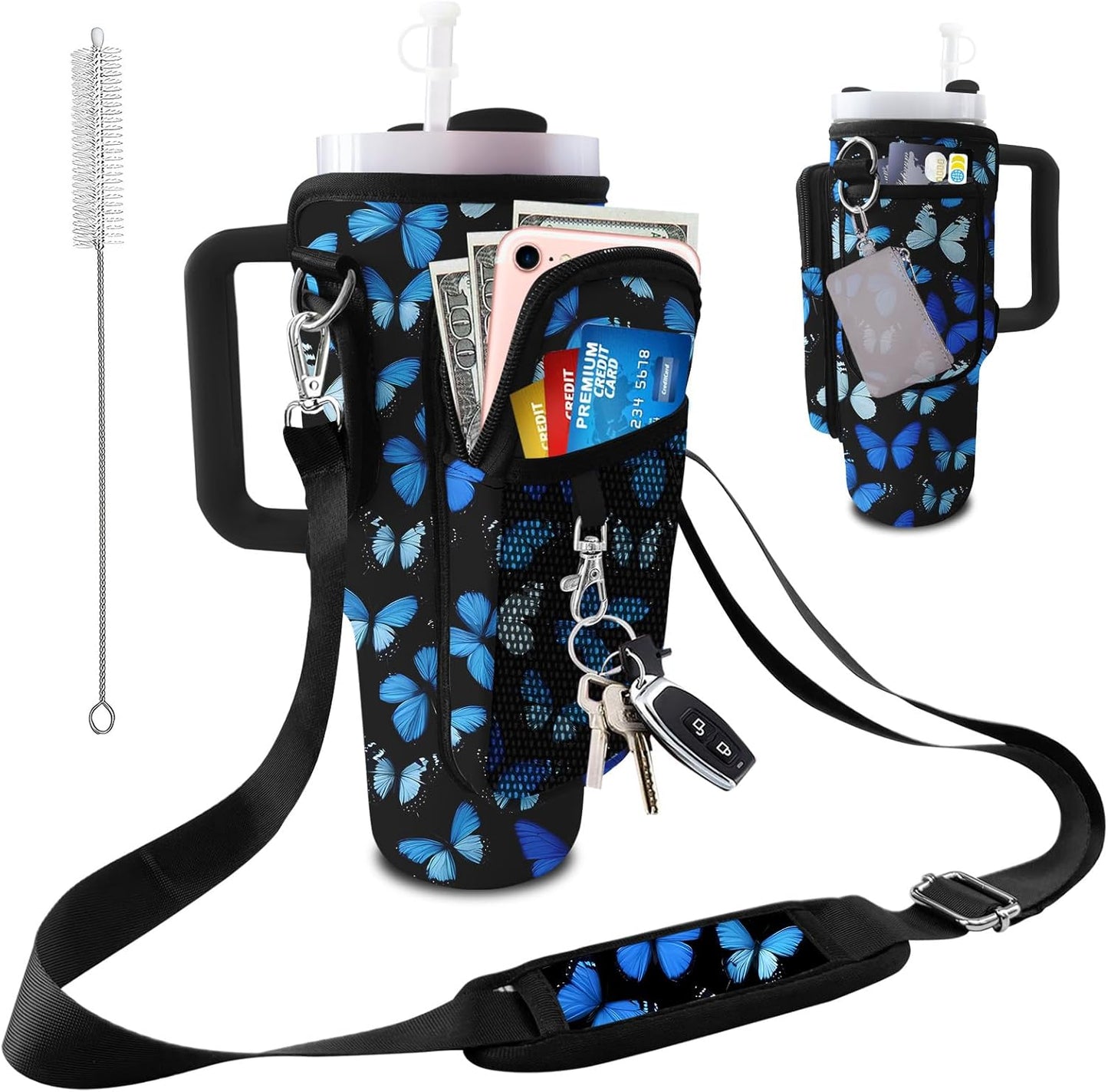 Stanley Carrier Bag for Stanley 40oz/30ozTumbler with Phone with 2 Adjustable Strap,3 Pockets Bottle Stanley Cup Carrier Bag & Case,Accessories for Hiking Travelling