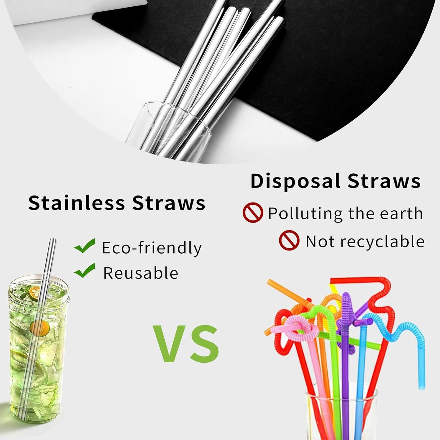 Lazycorner 16 Pcs Metal Straw Reusable 8.5" 10.5" 6mm Stainless Steel Straws for Tumblers 20oz-32oz, Rainbow Drinking Straws with Silicone Tips, 4 Straw Cleaner Brush, 1 Travel Case