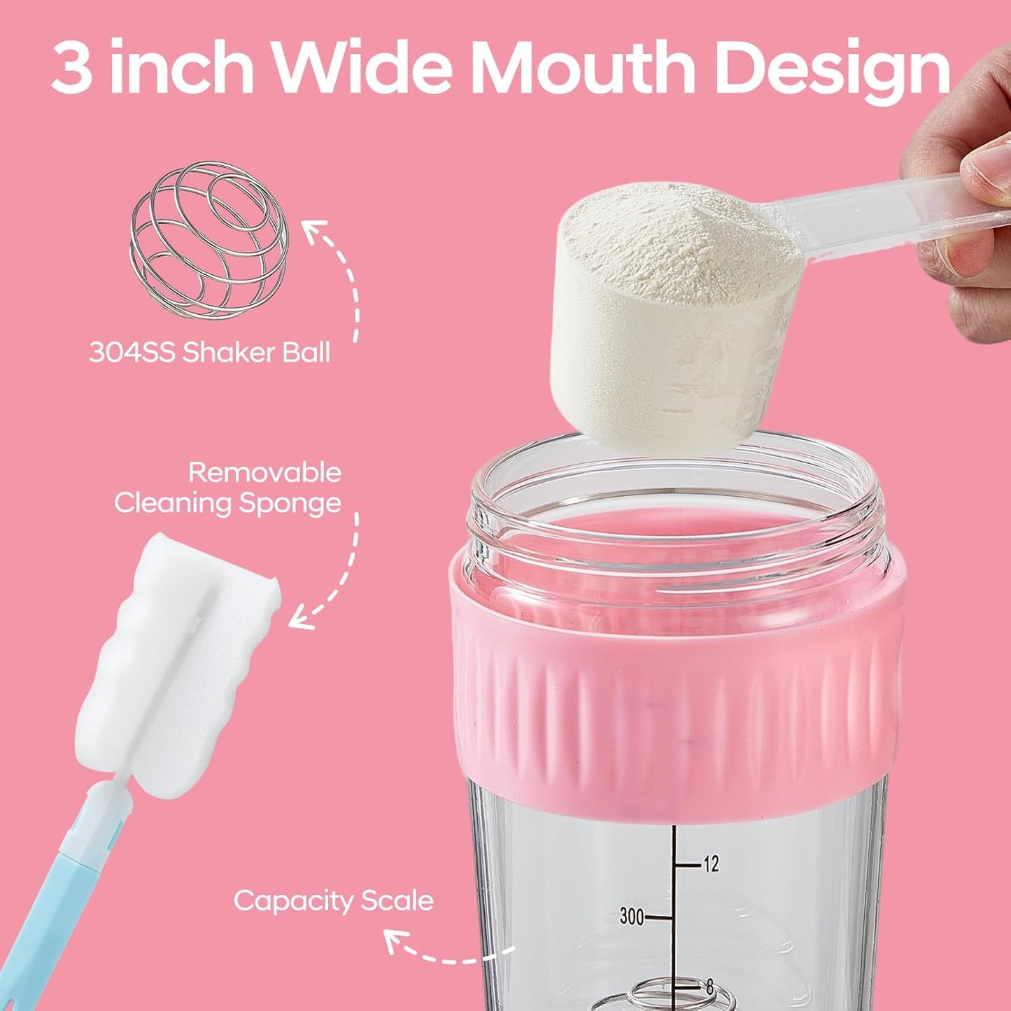 16oz Glass Shaker Bottle for Protein, Small Borosilicate Glass Protein Powder Leak-Proof Shaker Cup Mixes with 304 Blending Ball(16oz,Black)