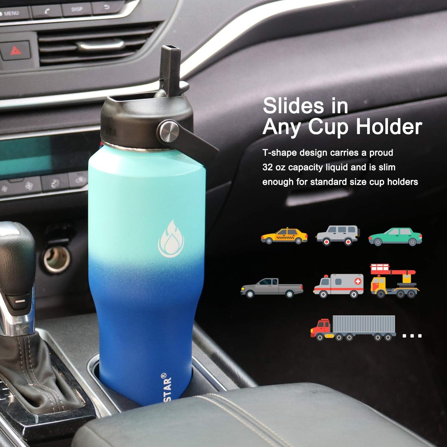 SENDESTAR 40oz Water Bottle Wide Mouth Stainless Steel Vacuum Insulated Double Wall with Straw Lids Fit in Any Car Cup Holder