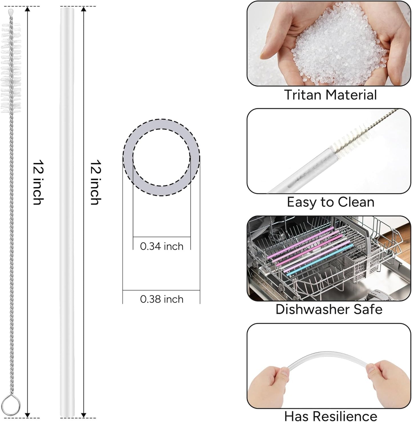 Replacement Straw Compatible with 40 oz Stanley Quencher Tumbler, 12 Inch Extra Long Reusable Plastic Straws for 40 Oz Cup,Clear-6 Pack