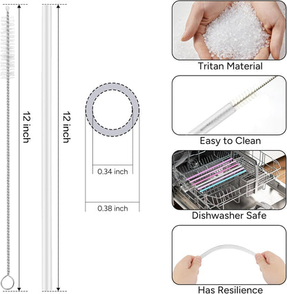Replacement Straw Compatible with 40 oz Stanley Quencher Tumbler, 12 Inch Extra Long Reusable Plastic Straws for 40 Oz Cup,Clear-6 Pack
