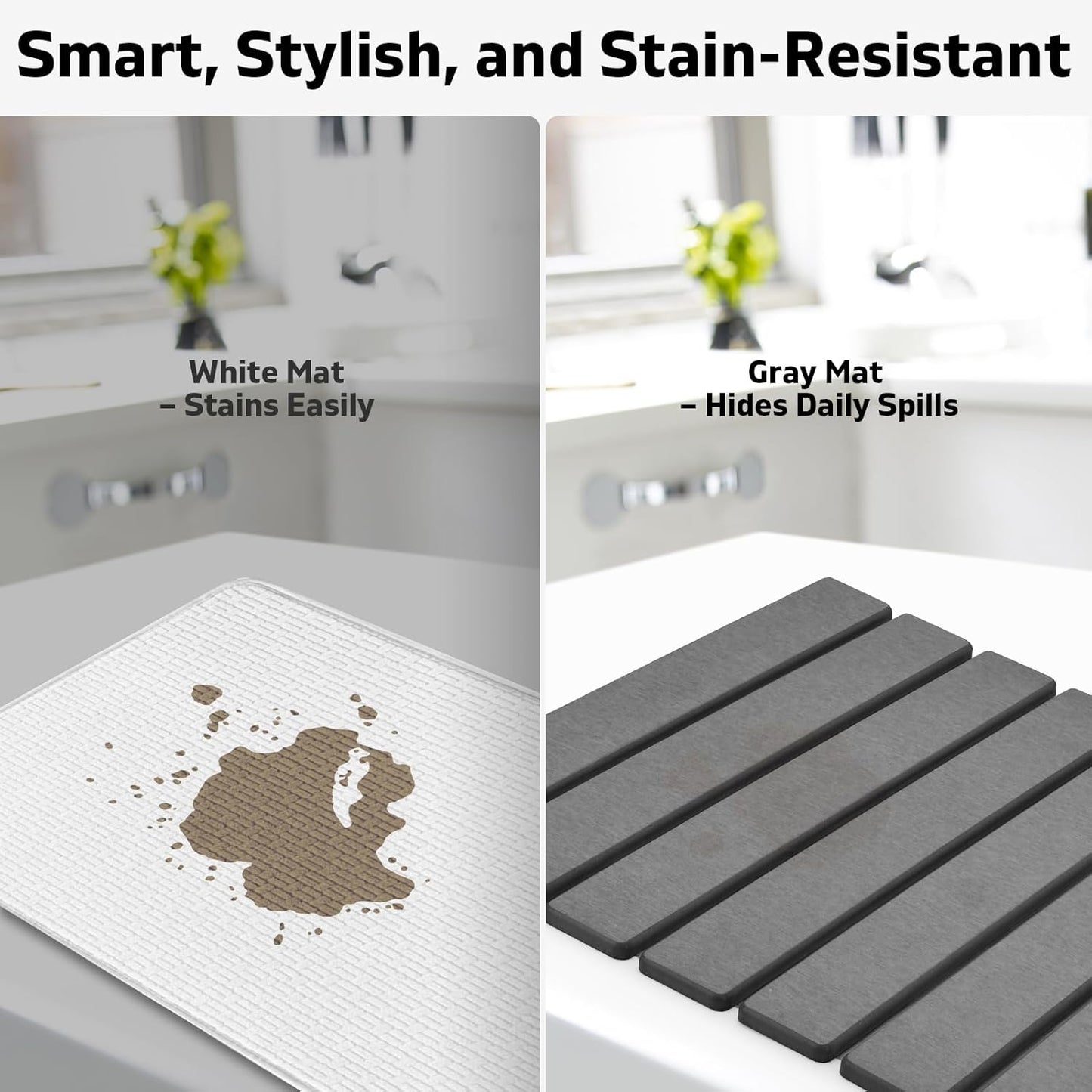 Large Stone Dish Drying Mat for Kitchen Counter – 24"(L)×16 "(W) Foldable Super Absorbent Diatomaceous Earth Dish Drying Mat, Kitchen Counter Mats for Plate Rack, Cups, Match Any Countertop - Gray
