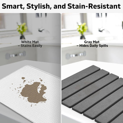 Large Stone Dish Drying Mat for Kitchen Counter – 24"(L)×16 "(W) Foldable Super Absorbent Diatomaceous Earth Dish Drying Mat, Kitchen Counter Mats for Plate Rack, Cups, Match Any Countertop - Gray