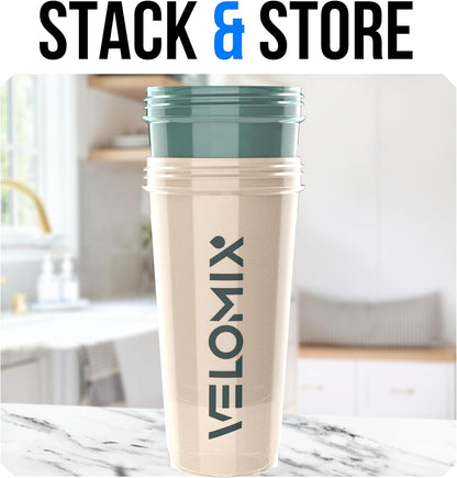 VELOMIX -2 Pack- 28 oz Protein Shaker Bottles for Protein Mixes - 2x Wire Whisk | Leak Proof Shaker Cups for Protein Shakes | Protein Shaker Bottle Pack (Black/Transparent)