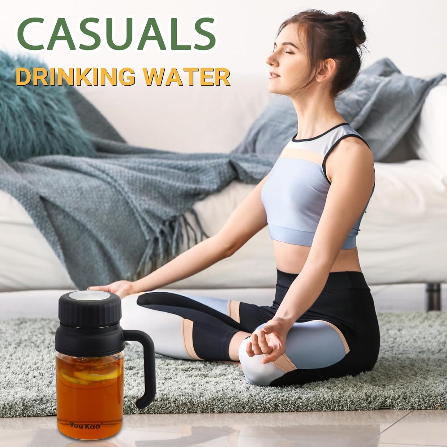 32oz Glass Water Bottle, Tea Bottle with Infuser & Handle, BPA-Free Leakproof Wide Mouth Large Tea Infuser cup for Hot or Cold Drinks, Loose, Fruit (White)