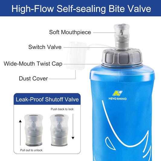 N NEVO RHINO Handheld Running Water Bottle, TPU Soft Flask with Adjustable Strap, Lightweight Collapsible Water Bottle for Jogging Hiking Walking Marathon