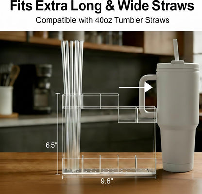 Straw Holder for Cabinet Door – Reusable Straw Organizer & Dispenser with Damage-Free Adhesive & Drain Holes – Fits Stanley, Yeti, Silicone & Metal Straws