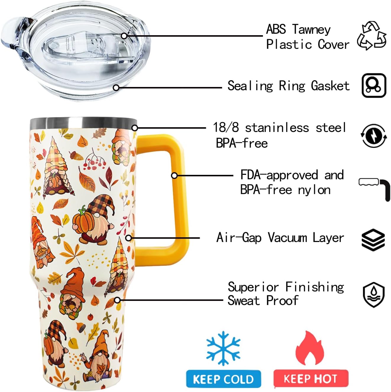 Ceovfoi 40 oz Pickleball Coffee Mug Vacuum Insulated Travel Tumbler with Handle, Lid & Straw - Perfect Pickleball Gifts for Players, Coaches, Lovers | Pickleball Accessories