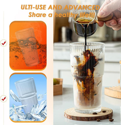 20 OZ Iced Coffee Cup With Glass Lids and Straws,High Borosilicate Glass Tumbler Cup Reusable Wide Mouth Smoothie Cups(Clear,1cup)…