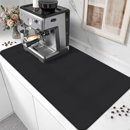 Coffee Mat,Absorbent Dish Drying Mat for Kitchen Counter,Coffee Bar Mat,Non-Slip Rubber Backed,Hide Stains & Quick Dry,for Espresso Machine,Coffee Station,Cups & Sink,12" x 20"(Black)