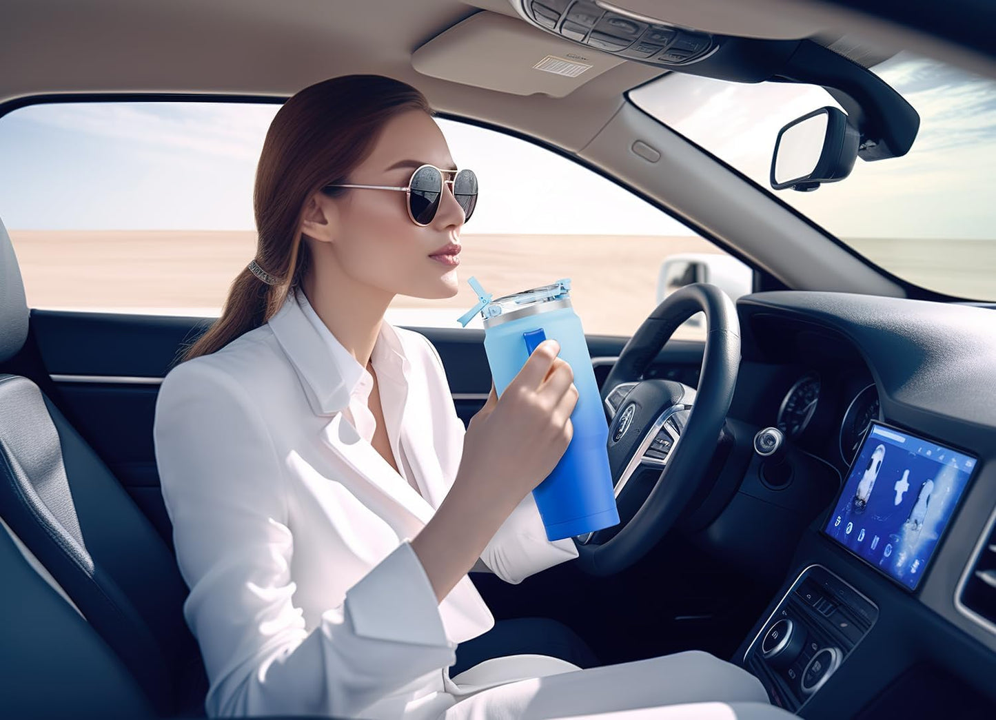Meoky 32 oz Tumbler with Handle, Insulated Tumbler with Lid and Straw, Stainless Steel Travel Mug, Keeps Cold for 24 Hours, 100% Leak Proof, Fits in Car Cup Holder (Night)