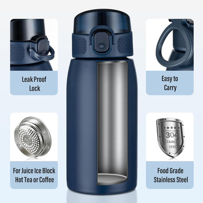 Insulated Water Bottle 24 oz with Dustproof Lid, Carry Handle & Tea Infuser, BPA-Free & Leakproof, Stainless Steel Water Bottles Ideal for Fitness, Hiking, Office & Outdoor Use (Black)