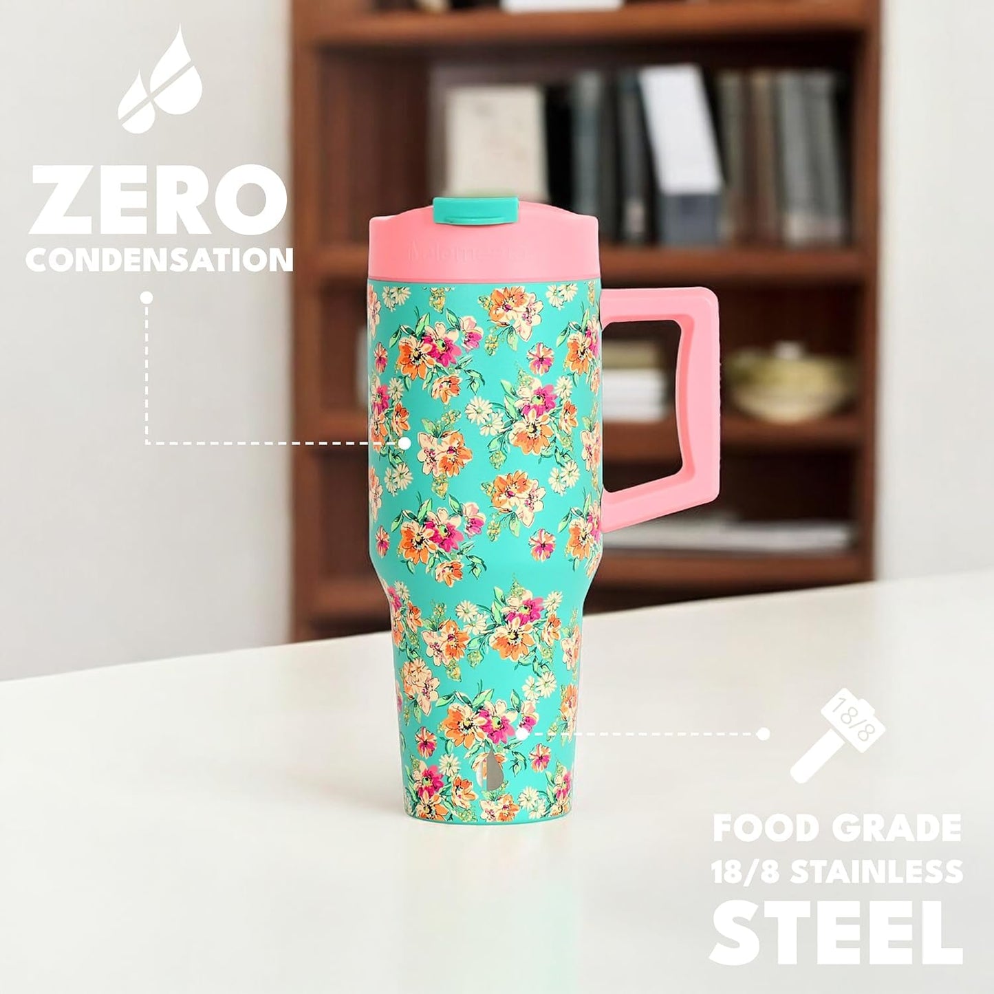 Elemental 32 oz 100% Leak Proof Tumbler with Handle & Straw - Stainless Steel Double Wall Insulated Tumbler for Hot and Cold Beverages - Travel Coffee Mug with Sip & Straw Lid - White - Colors B
