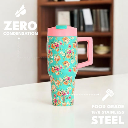 Elemental 32 oz 100% Leak Proof Tumbler with Handle & Straw - Stainless Steel Double Wall Insulated Tumbler for Hot and Cold Beverages - Travel Coffee Mug with Sip & Straw Lid - White - Colors B
