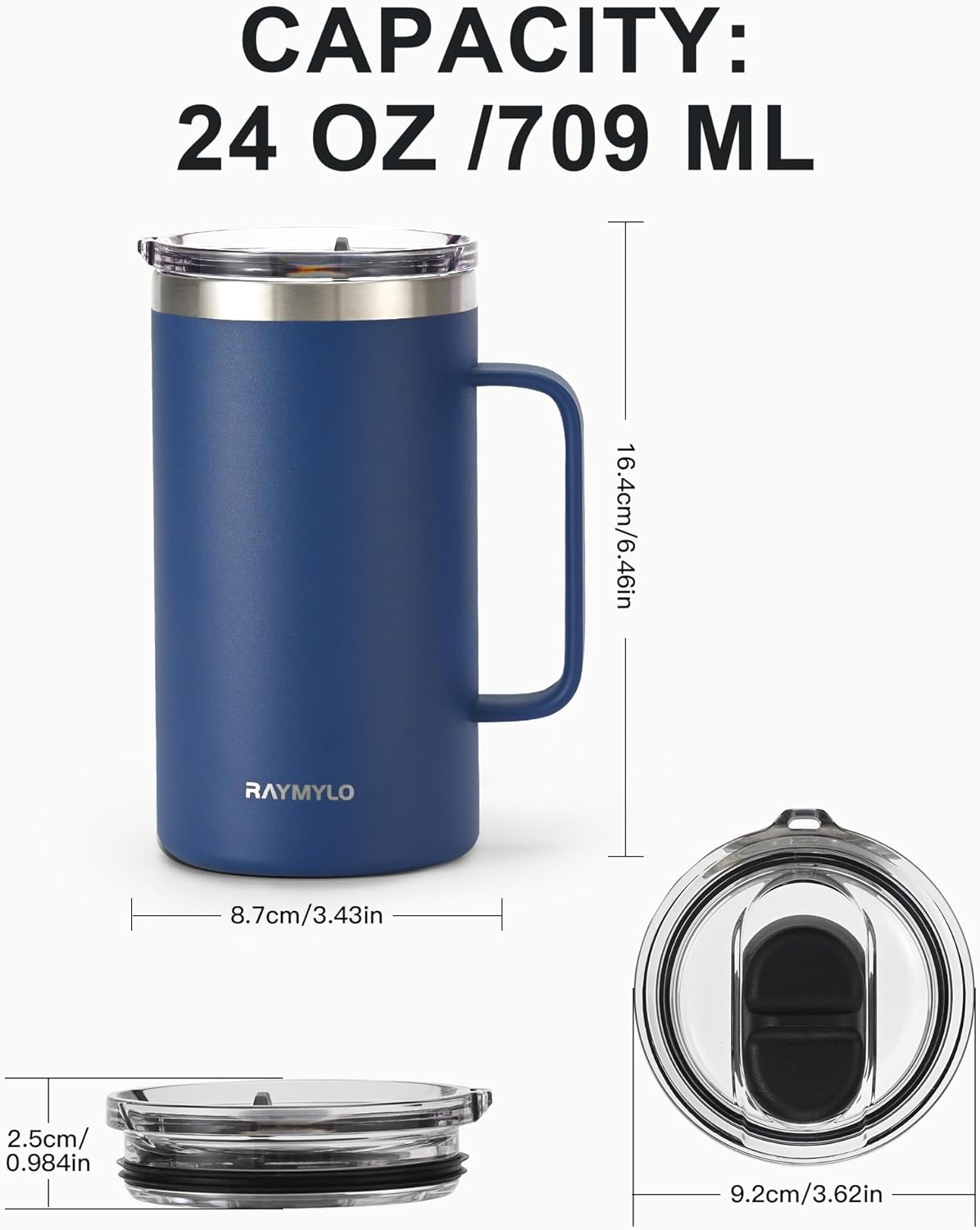 RAYMYLO Insulated Coffee Mug 12 oz, Double Wall Stainless Steel Coffee Mug with Lids, Leak-Proof & Detachable Slider Lid for Thorough Clean, Keeps Coffee Cold for 9 Hrs, Suitable for Camp Home Office