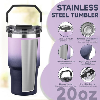 30oz Tumbler with Handle and Flip Straw Lid Double Wall Insulated Travel Coffee Mug Stainless Steel Vacuum Insulated Coffee Tumbler Cup for Hot and Cold Beverages,Leak-proof&BPA-free (30oz,Black)