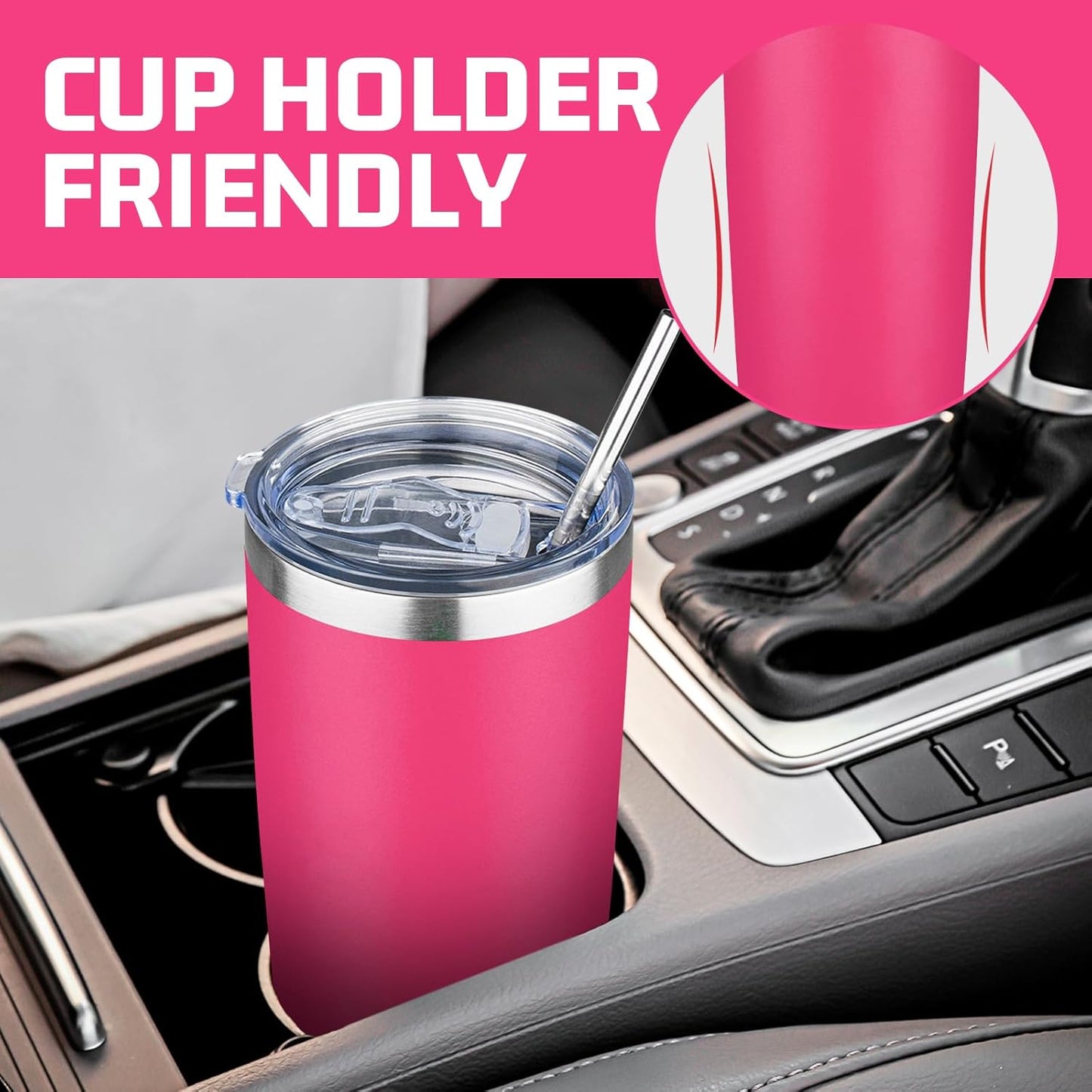 20 oz Tumbler with Lids and Straws, Stainless Steel Insulated Travel Coffee Mug, Double Wall Vacuum Insulated Tumblers, Powder Coated Coffee Tumbler for Cold & Hot Drinks (Light Purple)