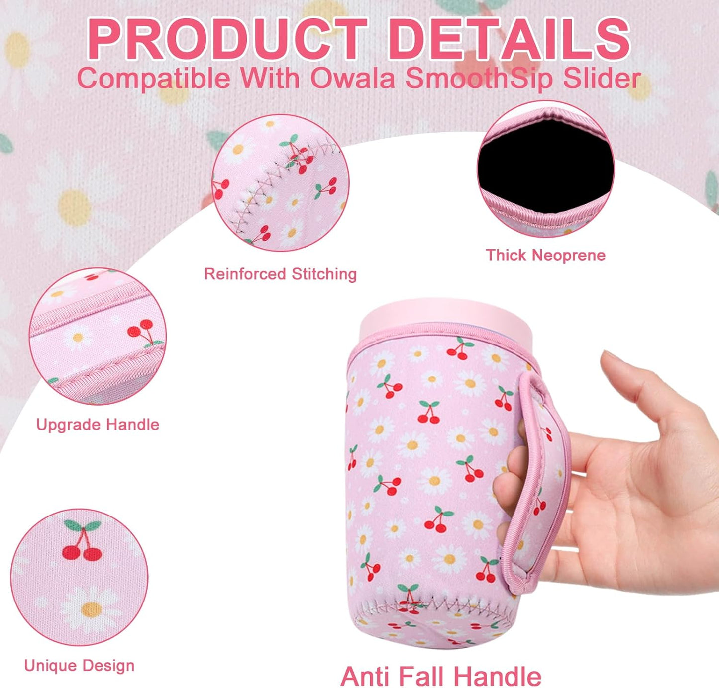 Cute Sleeve for Owala Coffee Tumbler, Neoprene Cover with Handle for Owala SmoothSip Slider, Scratch Resistant Coffee Mug Sleeve for Women to Office, Workout, Coffee Break. (Coffee Break)