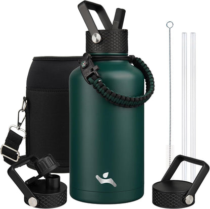 Konokyo 22oz Stainless Steel Bottles with 3 Lids Sport Insulated Water Bottle,Mint