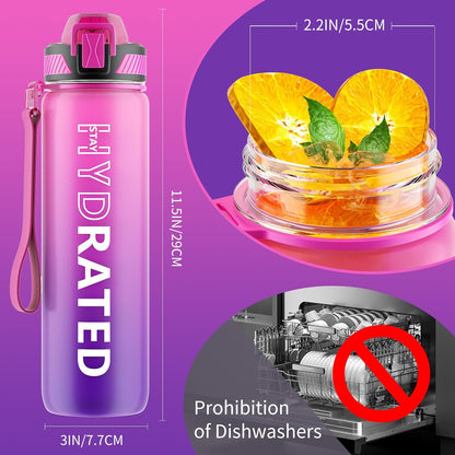 QLUR Water Bottle with Straw, 32oz Motivational Water Bottles with Time Marker to Drink, Tritan BPA Free, 1L Sports Water Bottle with Carry Strap LeakProof for Women Gym Fitness Outdoor (1 Pack)