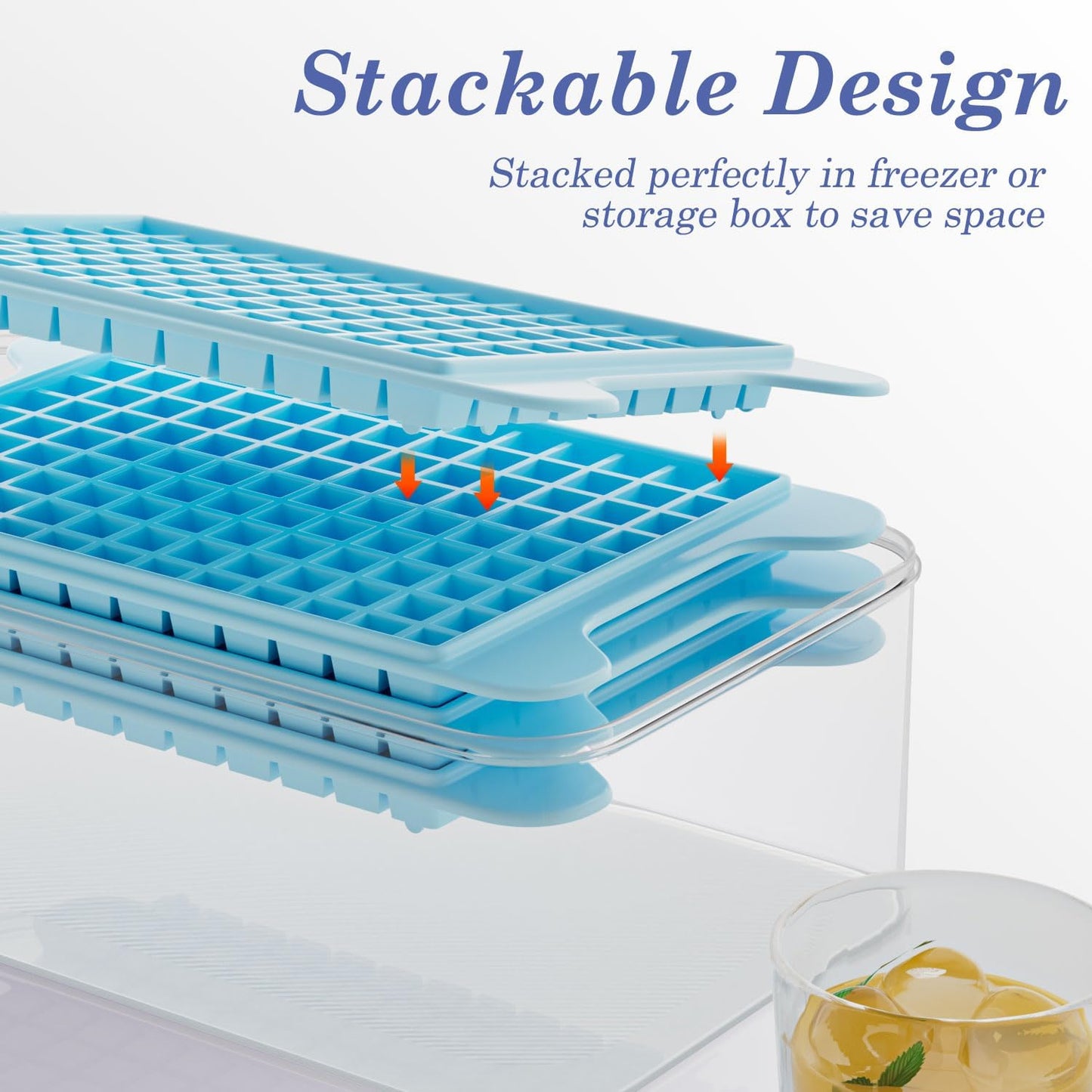 Mini Ice Cube Tray for Freezer: GGUW Nugget Ice Cube Tray with Bin - Crushed Ice Tray Making 4×117 PCS Icecube - Easy Release Iced Maker Trays