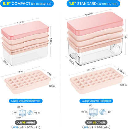 Ice Cube Tray with Lid and Bin, PHINOX 56 pcs Ice Trays for Freezer, Ice Cube Trays for Freezer with 2 trays, Container, Lid & Ice Scoop, BPA Free