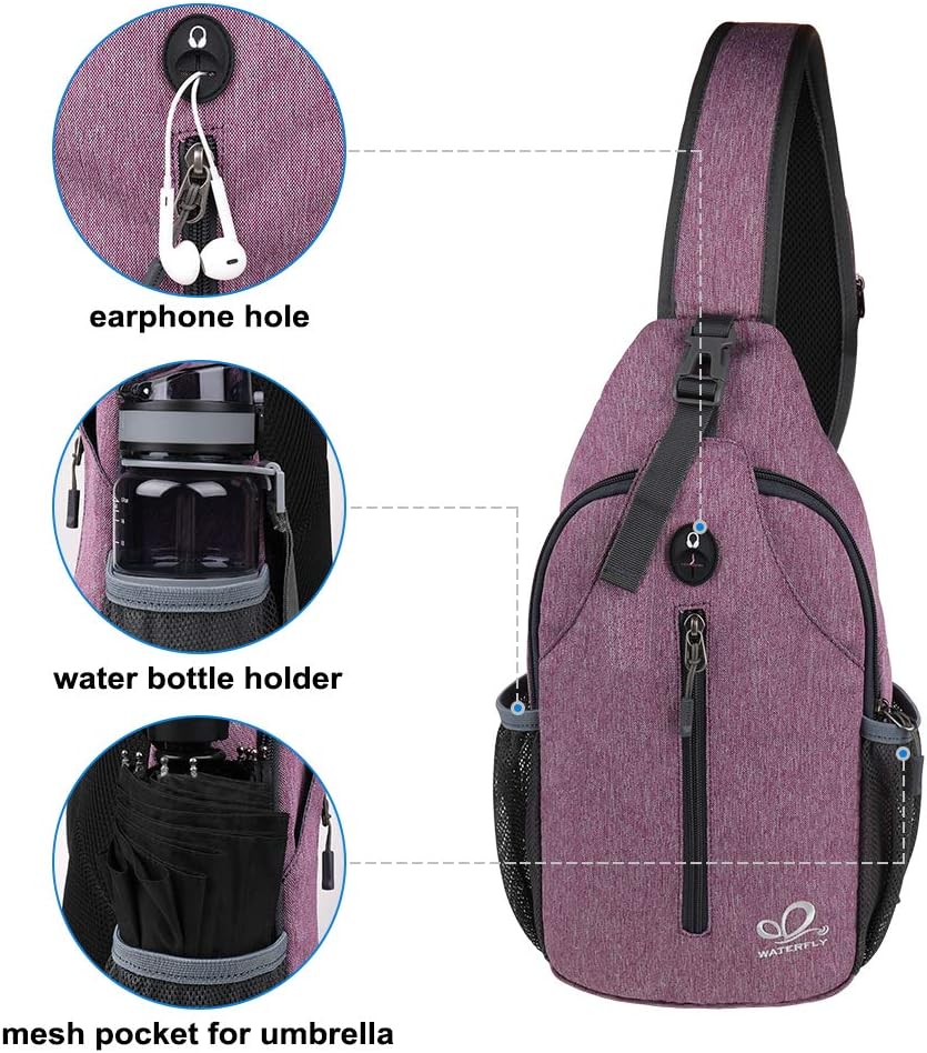 WATERFLY Crossbody Sling Backpack Sling Bag Travel Hiking Chest Bag Daypack (Black)