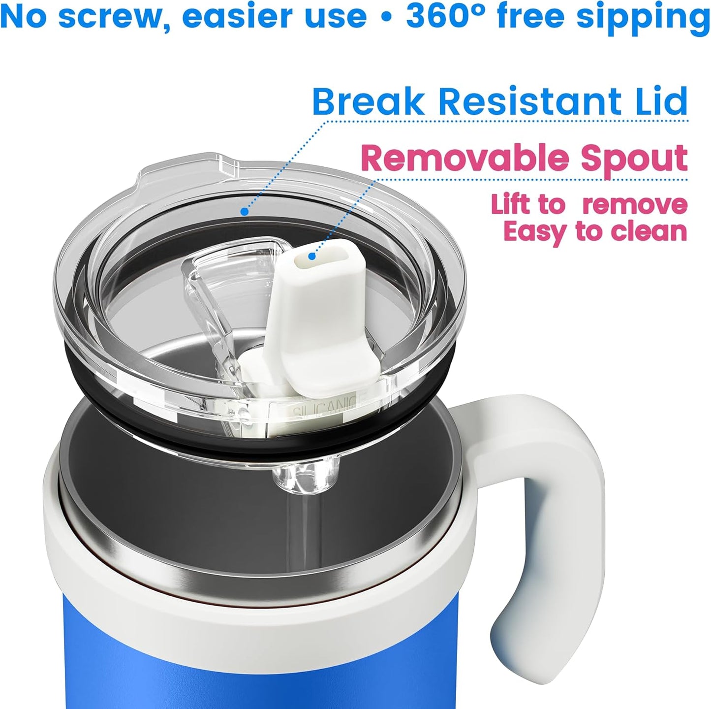 30oz Hygienic Insulated Tumbler with Handle — 100% Leakproof Lid with Removable Spout & Straw, Reinforced Vacuum-Protection Base, Cup Holder Friendly, for Travel/Gym/Office- Black