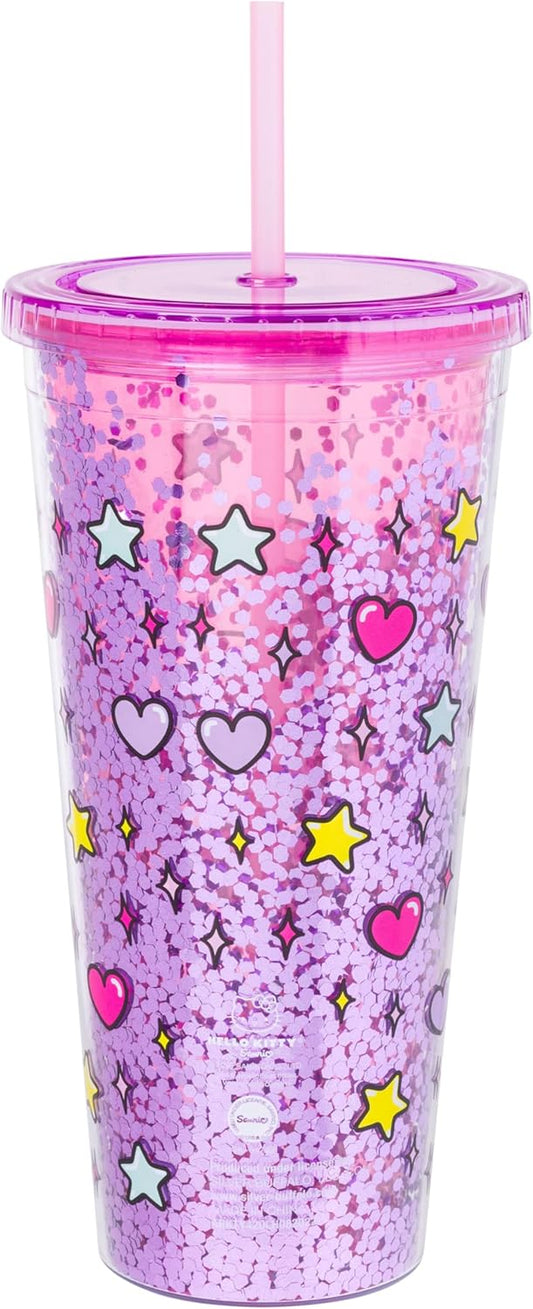 Silver Buffalo Sanrio Hello Kitty Milk Carton Pattern Plastic Boba Tumbler w Lid and Wide Straw, 24 Ounces