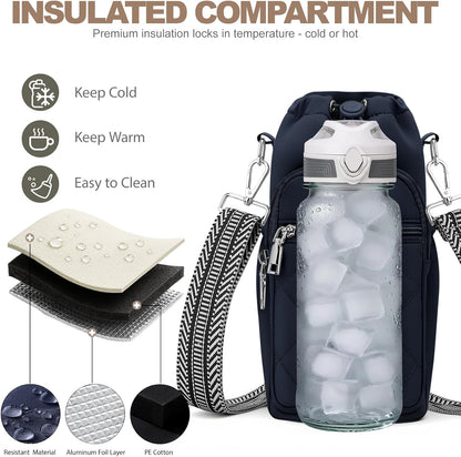 SYTRAH Water Bottle Carrier Bag with Strap, Water Bottle Purse with Phone Pocket 40oz for Walking Hiking