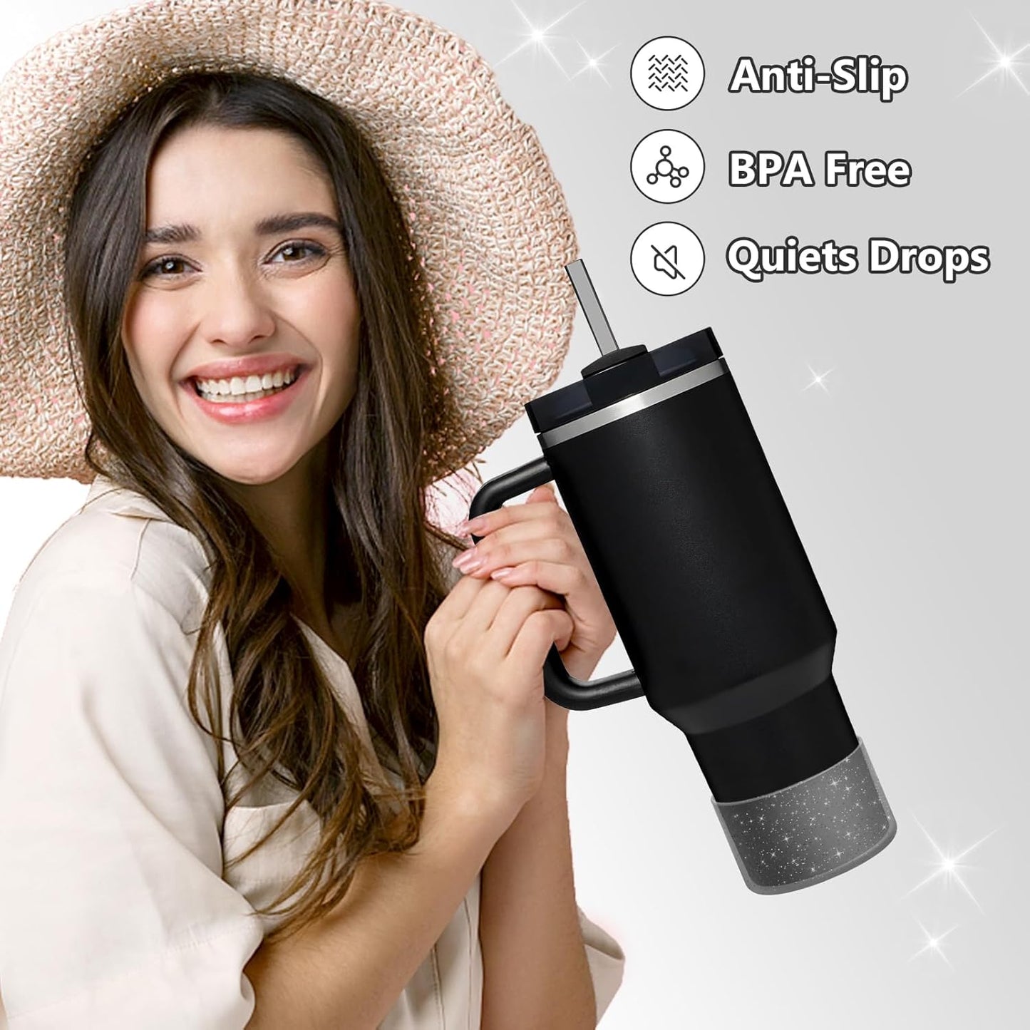 WUQID Protective Bling Silicone Boot Sleeve, Compatible with Stanley Tumbler 20-40oz & Hydro Flask Bottle 12oz-24oz, Glitter Reduces Dents Sleeve Cover for More Bottles/Tumblers Bottom of 2.83-2.95in