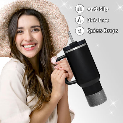WUQID Protective Bling Silicone Boot Sleeve, Compatible with Stanley Tumbler 20-40oz & Hydro Flask Bottle 12oz-24oz, Glitter Reduces Dents Sleeve Cover for More Bottles/Tumblers Bottom of 2.83-2.95in