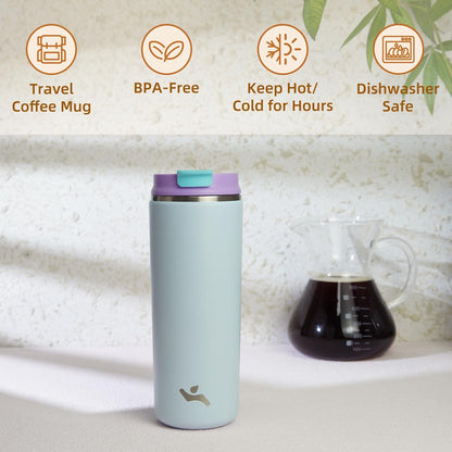 Konokyo Tumbler with Lid, 16 oz Travel Coffee Mug Double Wall Vacuum Stainless Steel Thermal Metal Cup Insulated Water Bottle,Navy Blue