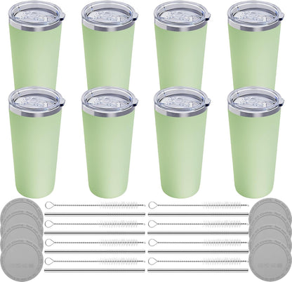 GGQ 20oz Travel Coffee Tumbler Food-Grade 304 Stainless Steel Vacuum Insulated Double Wall Leak-Proof Lid Reusable Straw Hot and Cold Drinks Cup Holder Friendly (Light Blue)