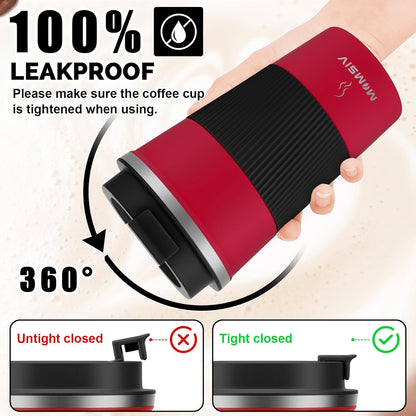 MOMSIV 12oz Travel Mug, Insulated Coffee Cup with Leakproof Lid, Travel Coffee Mug Vacuum Stainless Steel Double Walled Reusable Coffee Cup for Hot and Cold Water Coffee