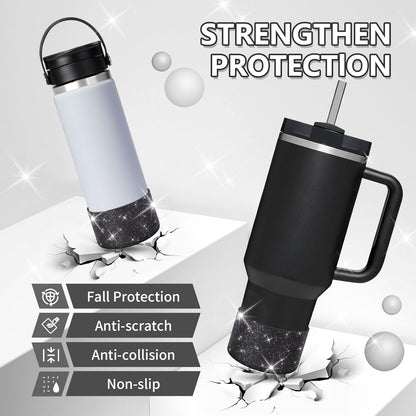 WUQID Protective Bling Silicone Boot Sleeve, Compatible with Stanley Tumbler 20-40oz & Hydro Flask Bottle 12oz-24oz, Glitter Reduces Dents Sleeve Cover for More Bottles/Tumblers Bottom of 2.83-2.95in