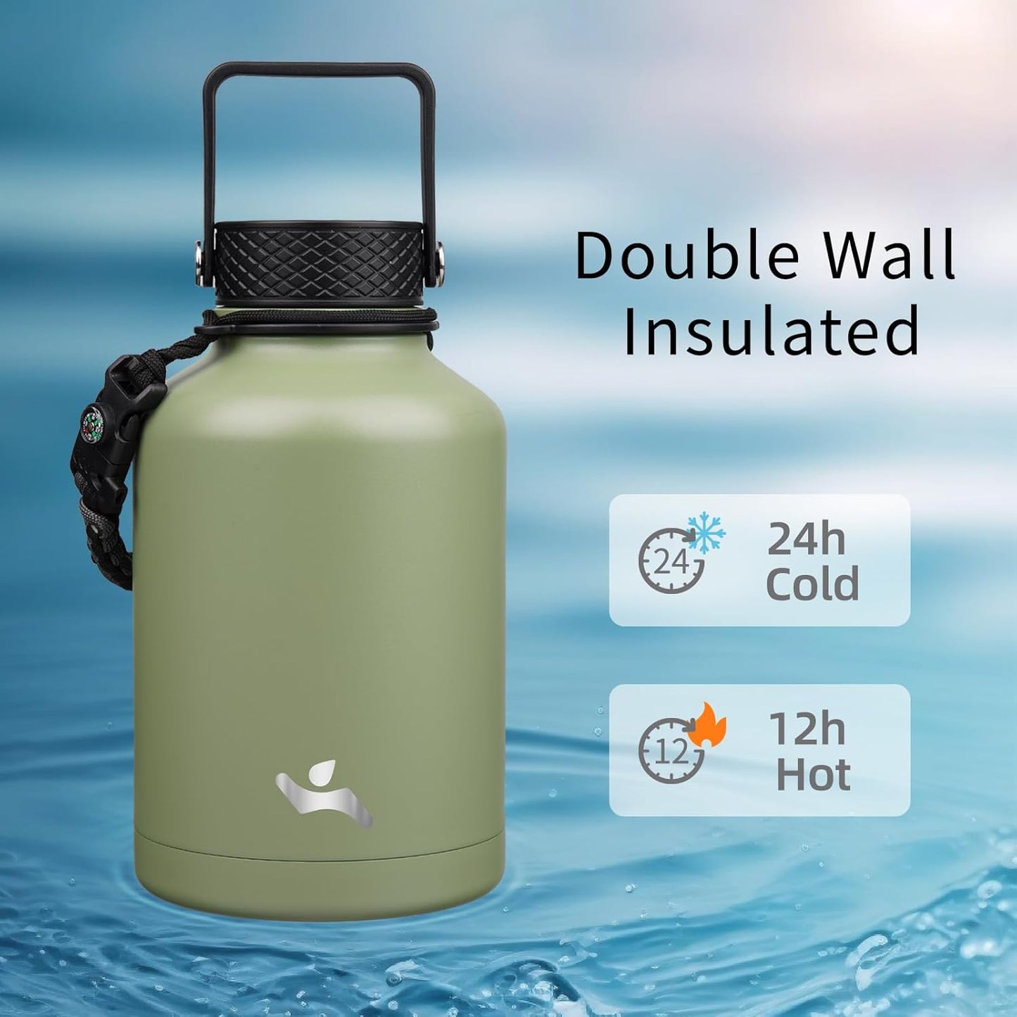 Konokyo 22oz Stainless Steel Bottles with 3 Lids Sport Insulated Water Bottle,Mint