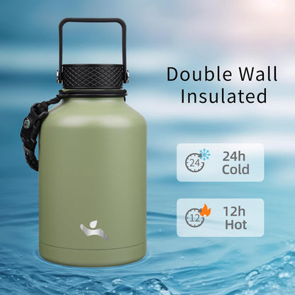 Konokyo 22oz Stainless Steel Bottles with 3 Lids Sport Insulated Water Bottle,Mint