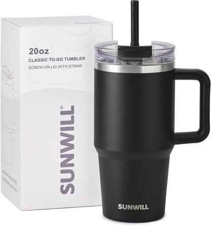SUNWILL 20 oz Tumbler with Handle and Straw Leak Proof,Travel Coffee Mug with Lid, Stainless Steel Cup Insulated for Office & Gym, Cupholder Friendly, Powder Coated Orchid