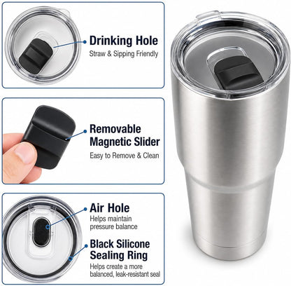2Pcs 30oz Replacement Yeti Tumbler Lids, Only for Yeti 30 oz Tumbler, 14 oz Mug, with Strong Magnetic Slider Switch, Good Spill Proof Effect Coffee Cup Travel Cover Lids, BPA Free