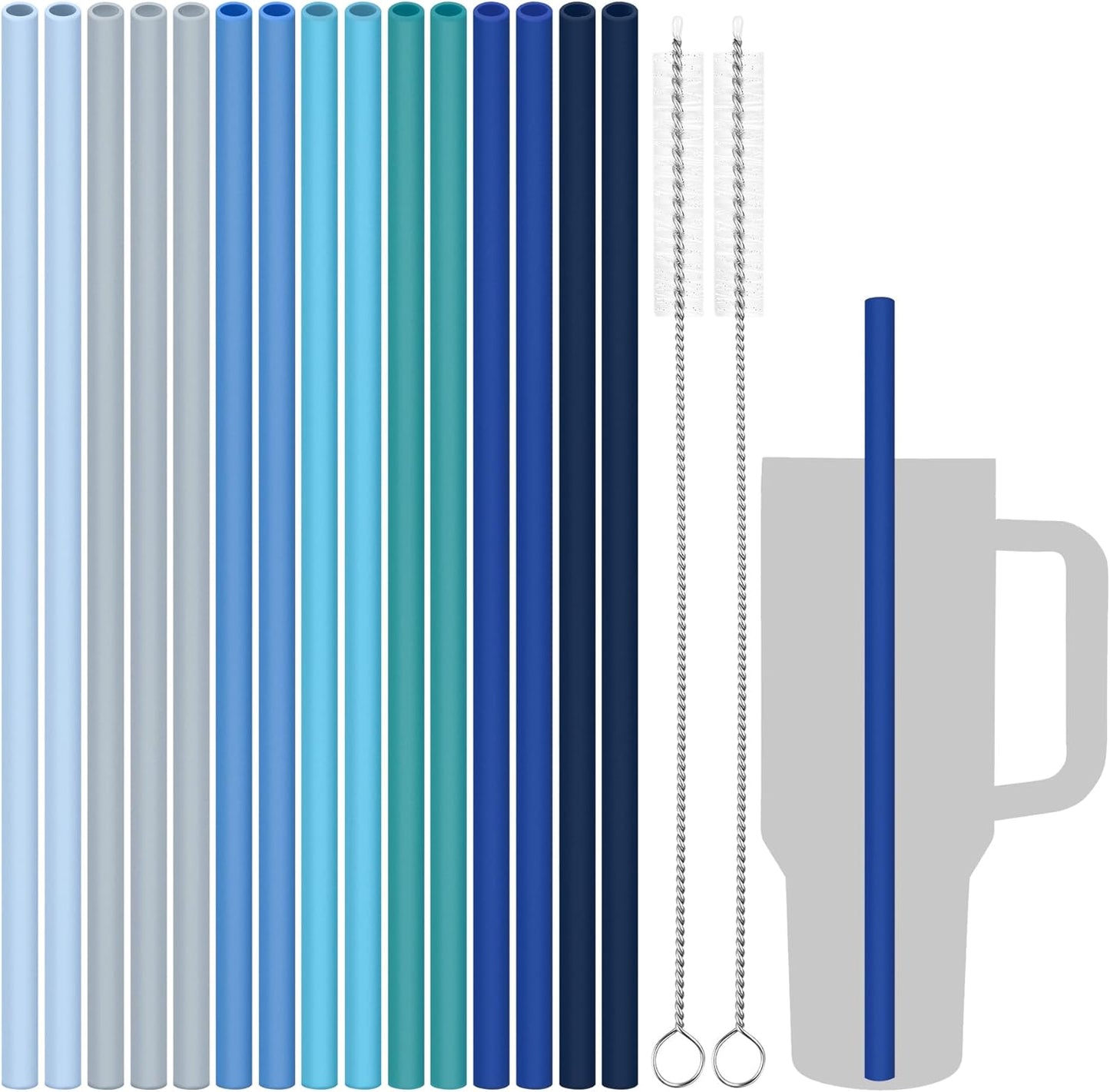 Tomorotec 15PCS Reusable Silicone Drinking Straws w/ 2 Brushes, Fit for Stanley Tumbler 40oz 30oz 20oz, 12" Long Customizable for Various Drinkware, Dishwasher Safe, BPA-Free, Safe for Teeth (Macaron)