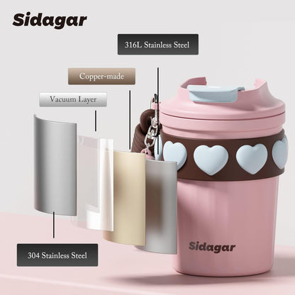 SDGA+ 12 oz Travel Coffee Mug Spill Proof Leak Proof, Stainless Steel Thermal Coffee Cup with Lid, Resuable Cup for Hot and Cold, Portable Tumbler for Women, Light Pink