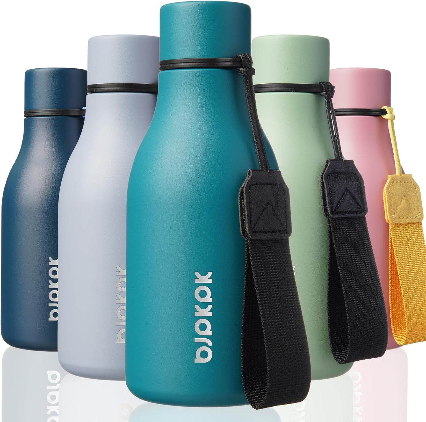 BJPKPK Insulated Water Bottles, 18 oz Stainless Steel Metal Water Bottle with Strap, BPA Free Leak Proof Jugs, Mugs, Flasks, Reusable Thermal Flasks for Sports & Travel, Black - Colors A