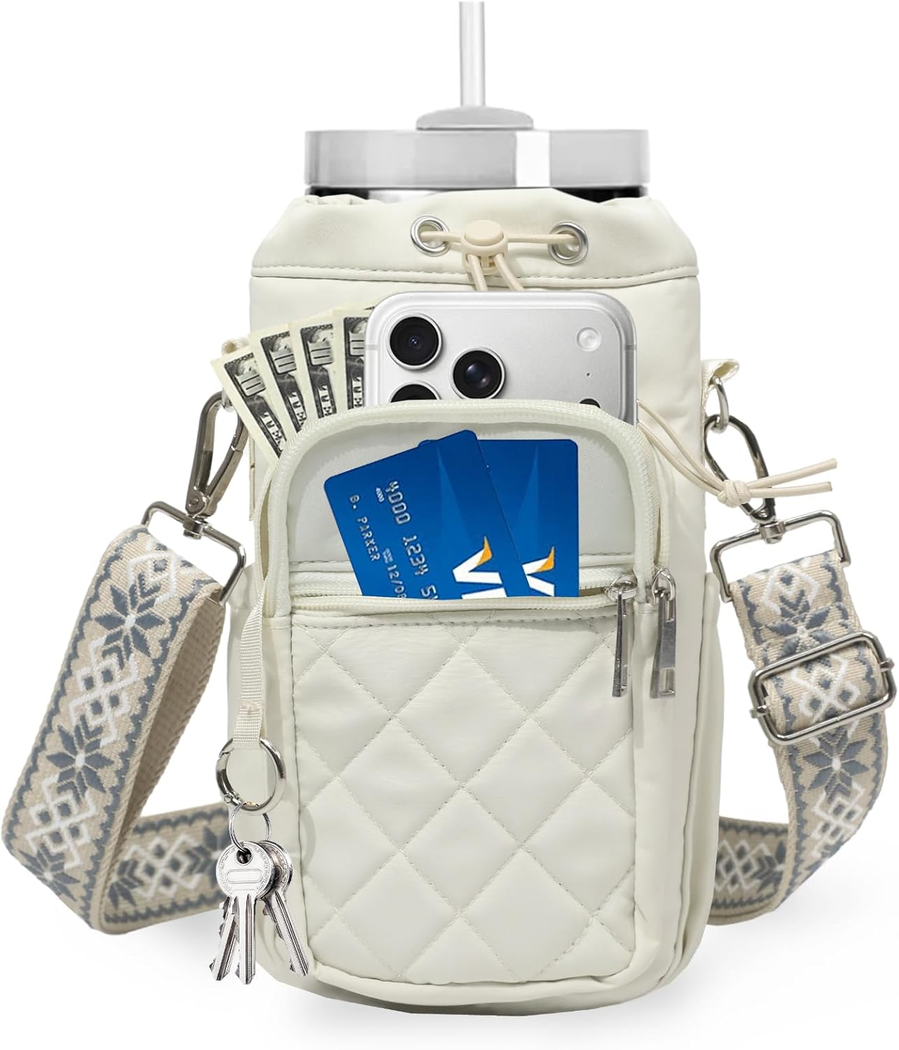 Water Bottle Holder with Strap, 32oz 40oz Insulated Water Bottle Carrier Bag, Purse Crossbody Sling Bag with Phone Pocket for Walking Hiking