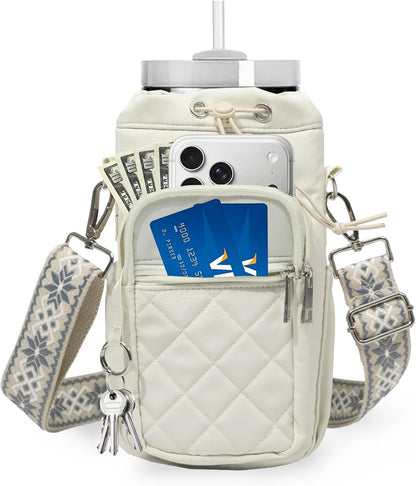 Water Bottle Holder with Strap, 32oz 40oz Insulated Water Bottle Carrier Bag, Purse Crossbody Sling Bag with Phone Pocket for Walking Hiking