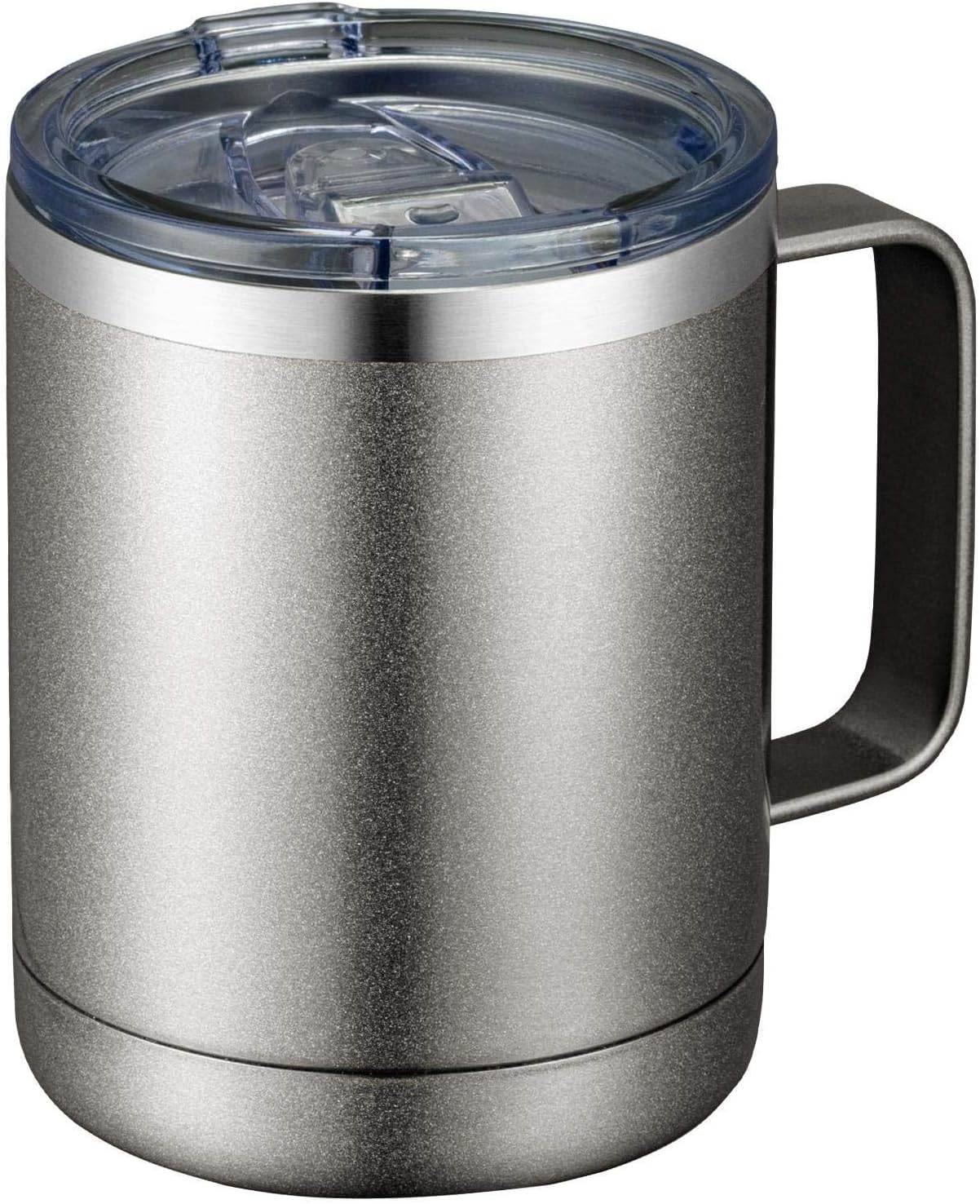 MEWAY 12oz Coffee Mug With Handle and Sliding Lid,Stainless Steel Travel Tumbler Cup with Handle,Double Wall Vacuum Insulated Camping Cup for Hot & Cold Drinks Tea (Black,Set of 1
