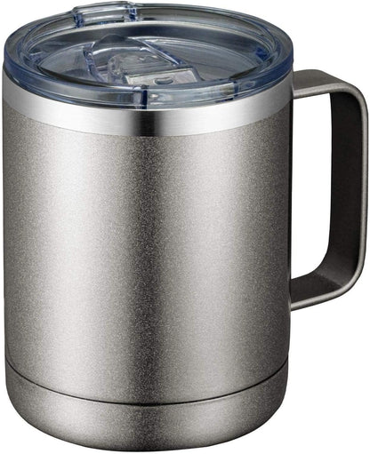 MEWAY 12oz Coffee Mug With Handle and Sliding Lid,Stainless Steel Travel Tumbler Cup with Handle,Double Wall Vacuum Insulated Camping Cup for Hot & Cold Drinks Tea (Black,Set of 1